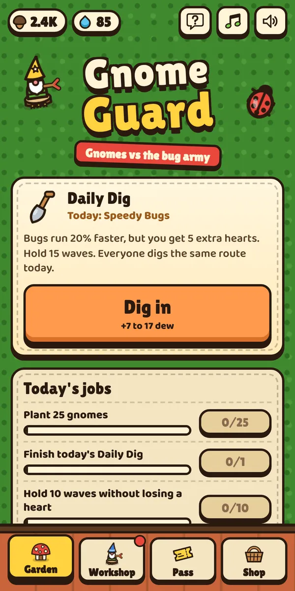 The Gnome Guard home screen